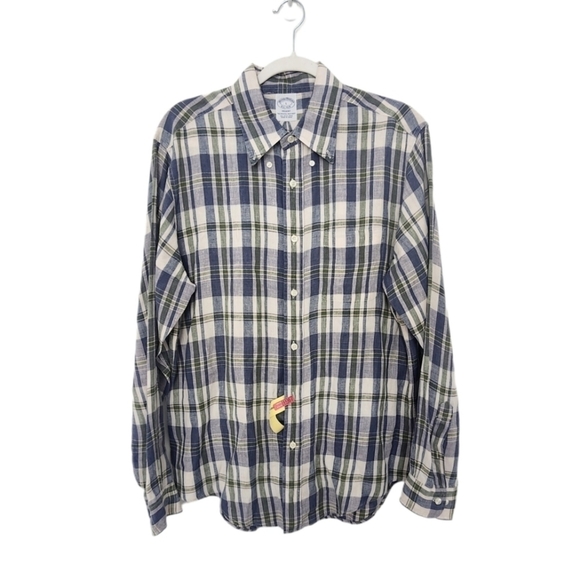 Brooks Brothers Mens Regent Plaid All Irish Linen Button Down Dress Shirt Size L - Picture 1 of 9